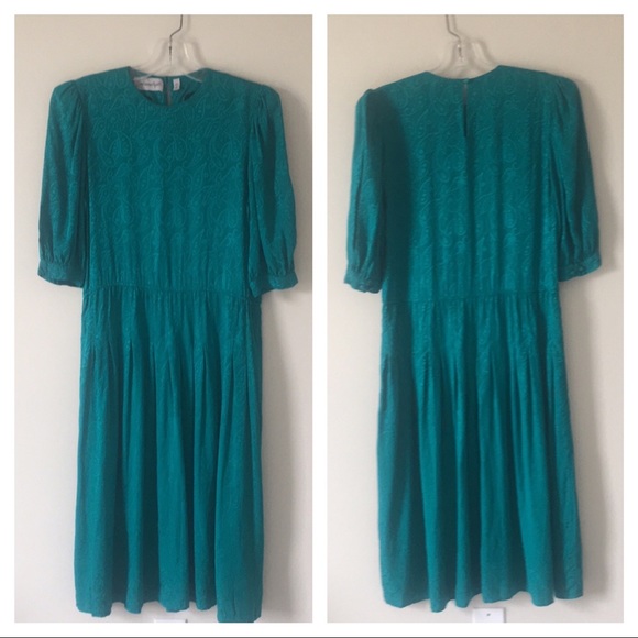 Vintage Adrienne Papell 100% Silk Textured Paisley Midi Dres - Picture 1 of 7